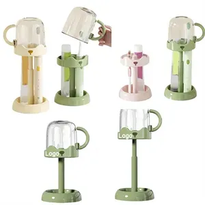 2 Slots Toothbrush Holder Stand with Cover/Cup for Bathroom