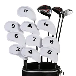 A set of 10 golf clubs with custom colors & logo number