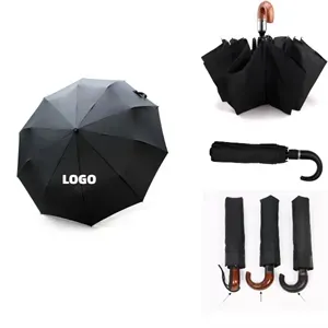 Automatic folding umbrella with hook handle