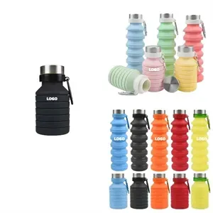 Collapsible Silicone Water Bottle with Carabiner Clip
