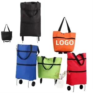 Foldable Oxford Cloth  Shopping Bag with Wheels Grocery Cart