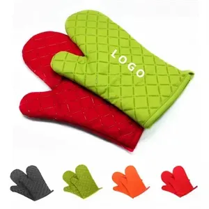 Heat Resistant Cotton Silicone Quilted Oven Mittens