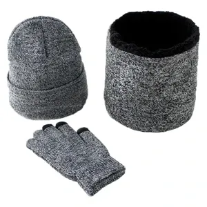 Knitted scarf hat and gloves three-piece set